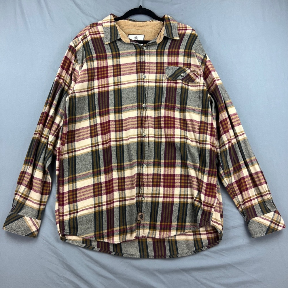 Legendary Whitetails Flannel Shirt Mens XLT Buck Camp Plaid Burgundy Cotton Exc